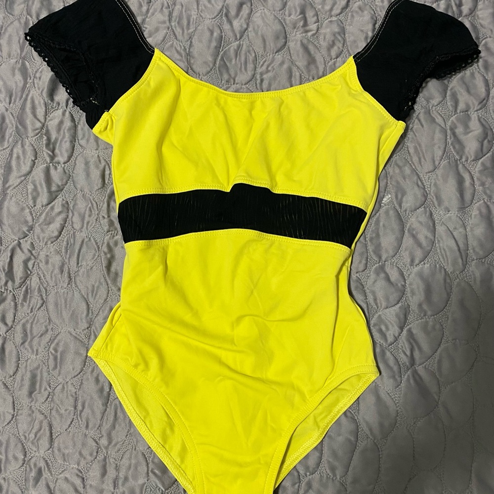 Cheery yellow leotard with black trim, adult size small